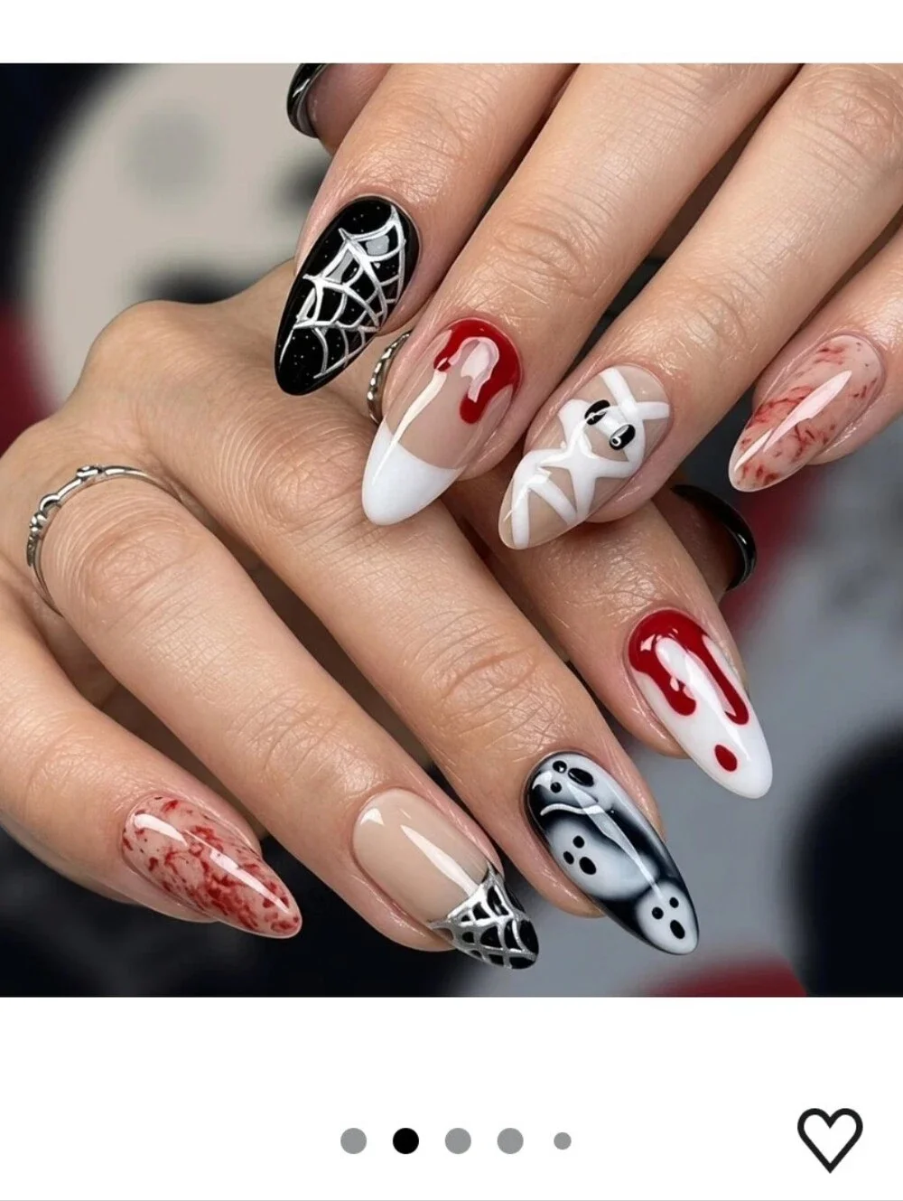 30Pcs Halloween Ghost Press on Nails Almond Spider Web, Mummy, Blood Drip